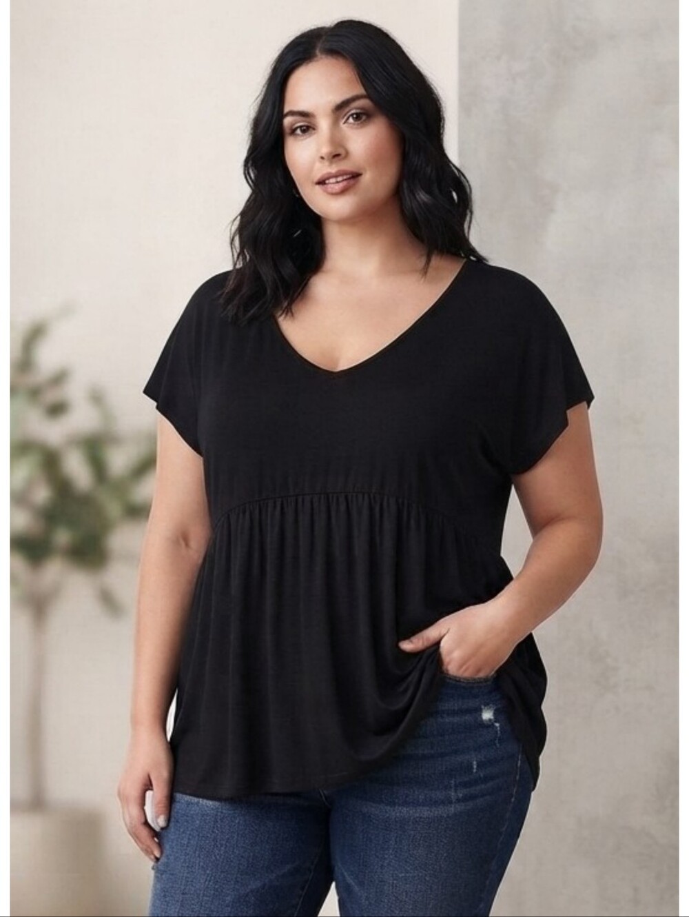 Torrid Super Soft Babydoll Tee Black Size 3X